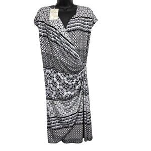 Tommy Bahama Dress M Black White Tropical Terrazza Faux Wrap Stretch Beachy NEW